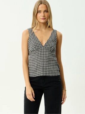 Afends Black & White Plaid V-Neck Tank Top NWT